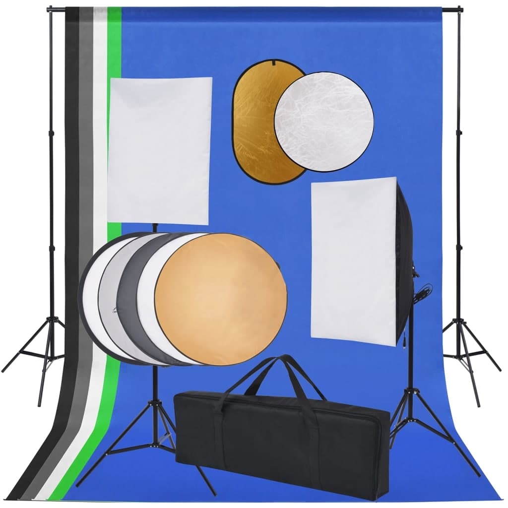vidaXL Fotostudiosett med softboks lys, bakgrunn og reflektor