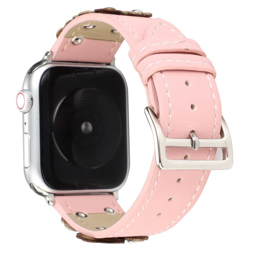 Armbånd Apple Watch Series 10 46 mm blomstret lærrem - Rosa