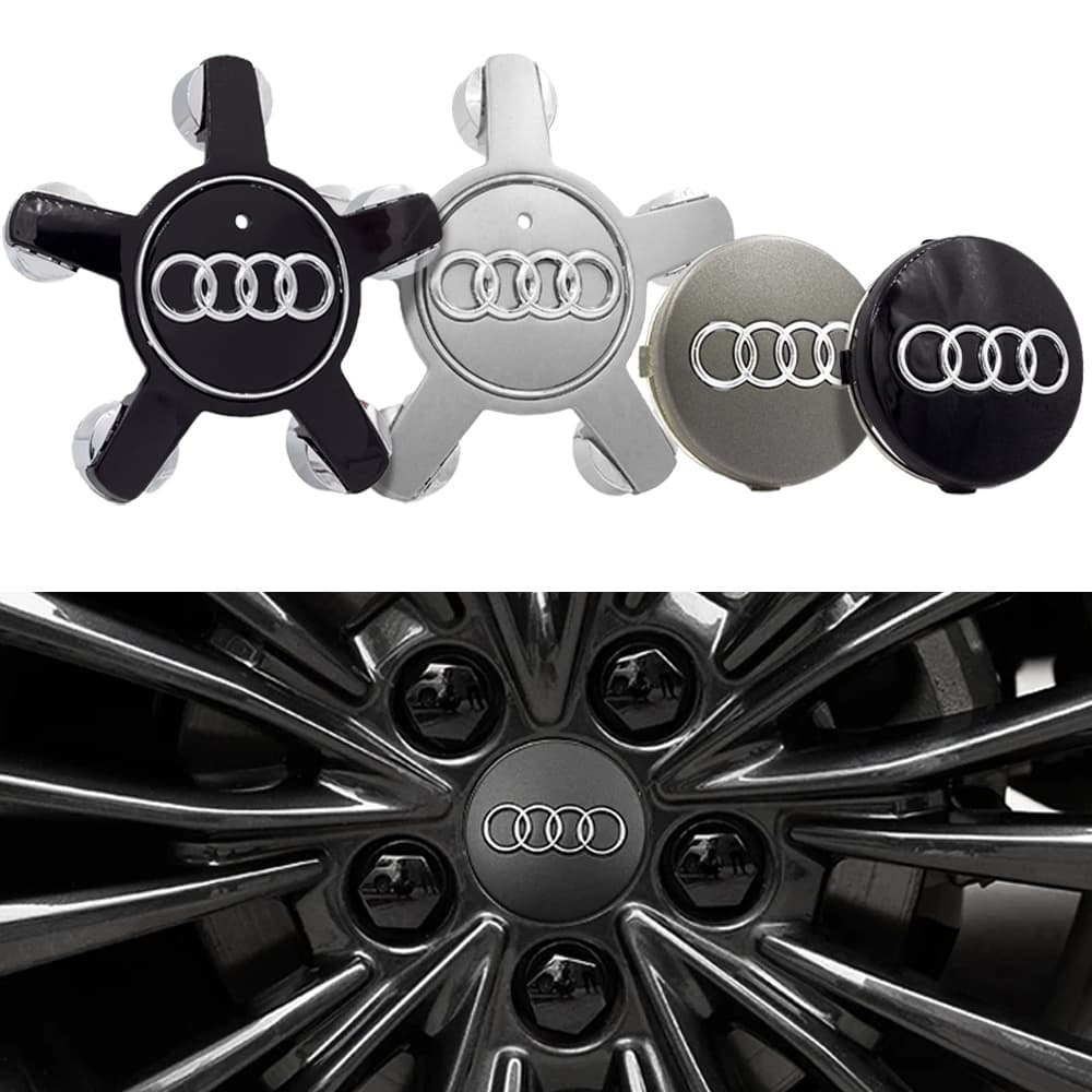 Audi Senterkopper / Hjulnav Bil Emblem - 4-pak - Svart 60 mm