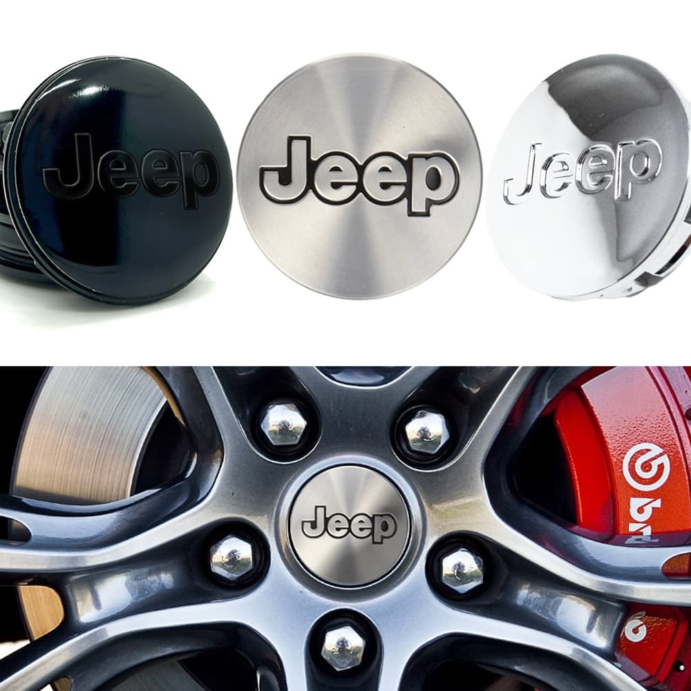 Jeep Senterkopper / Hjulnav Bil Emblem - 4-pak - 64mm - Silverkrom