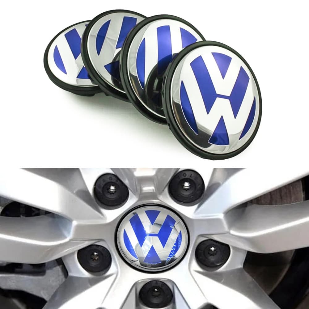 Volkswagen VW Senterkopper / Hjulnav Bil Emblem - 4-pak - 65 mm Blå