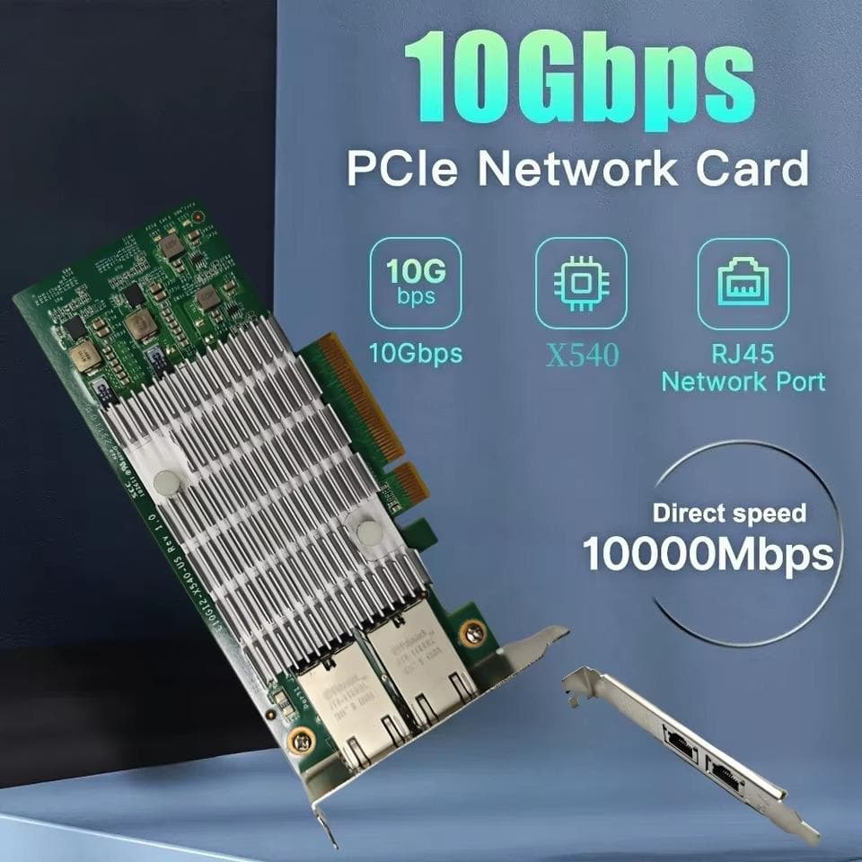 Inte X540-T2 10G brikkesett PCIe x8 Dual Copper RJ45 10Gbps port Ethernet nettverkskort kompatibelt PCIE-x8 PCIE-X16