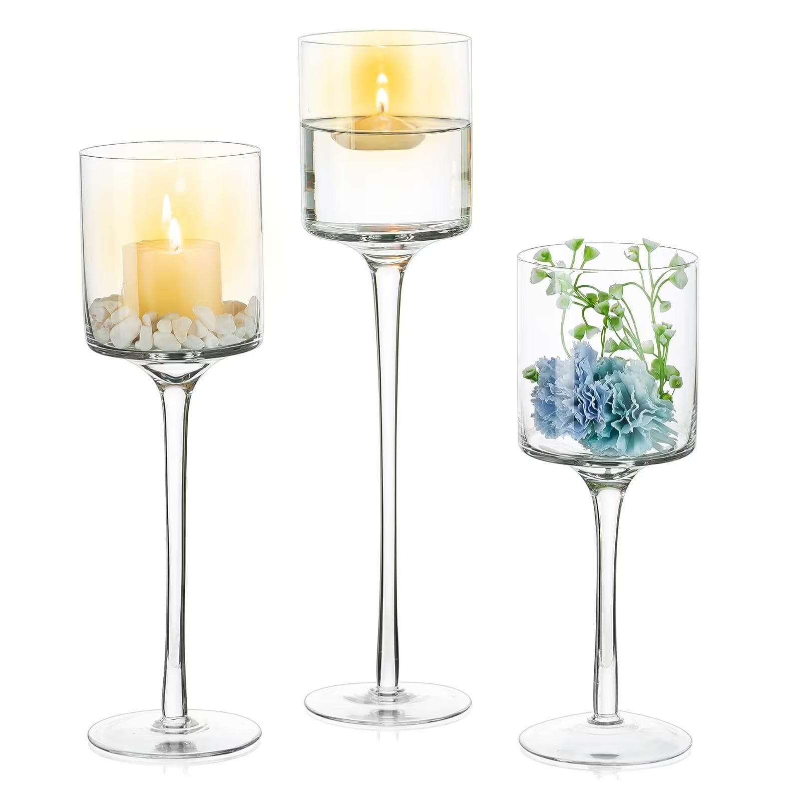 1 Sett Telysholder Høy Glass Lysestake for Flytelys Pilarlys, Høye Lysestaker for Borddekor