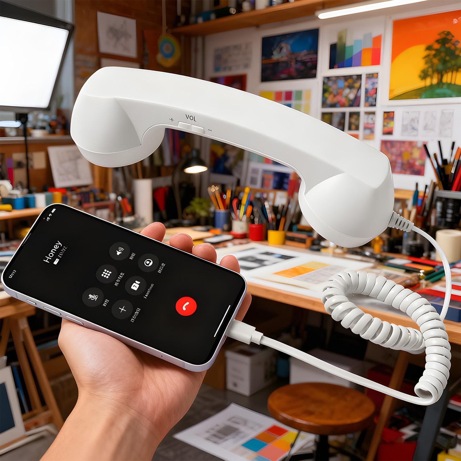 Type-C Retro Telefonadapter Fasttelefonkonverter med Mikrofon Håndsett Klassisk Hjemmekontor Reise Skrivebordstelefon Tilbehør Gave Svart