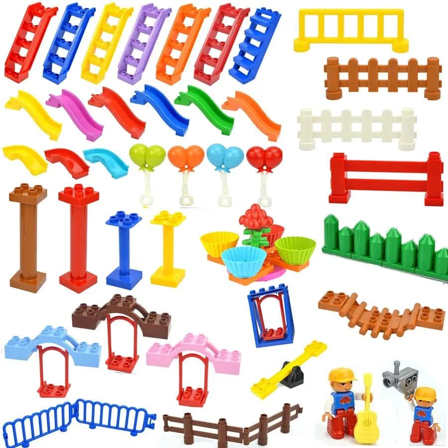 Store byggeklosser Slide Swing Seesaw Park Lekeplass Series Large Pillar Murstein Barn Barn Pedagogisk Leke Kompatibel Duploe
