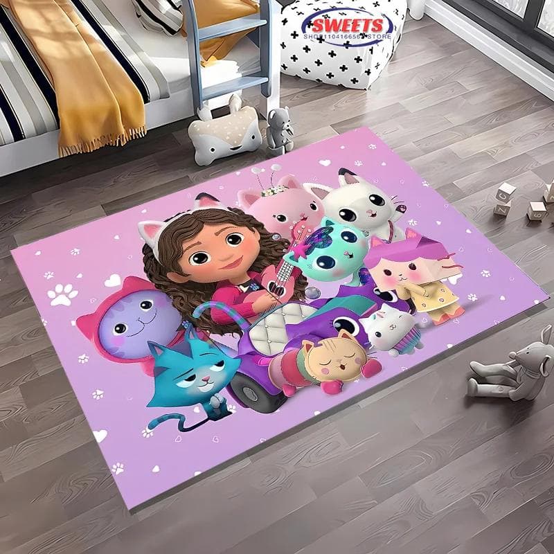 Disney Gabbys Dukkehus Teppe, Løper til Stue Soverom, Sofa Kjøkken Dørmatte Dekormatte, Sklisikker Gulvmatte for Barn, Slitesterk Matte, Gave