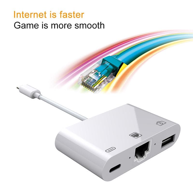 Høyhastighetsadapter til RJ45 Ethernet LAN kablet nettverk for iPhone/iPad med lading og USB 3