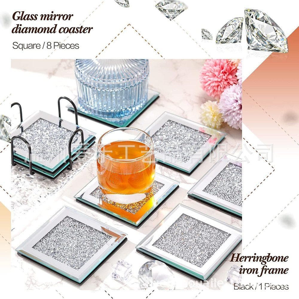 Crystal Glass Coasters Diamond fylt speil te Coasters Square Coasters Placemats Party