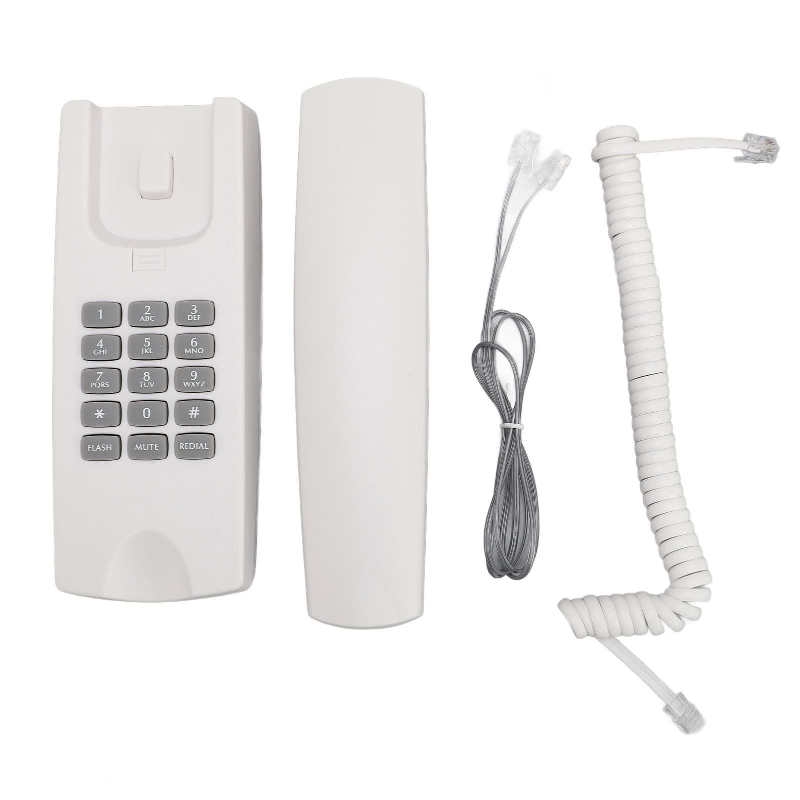 Kablet Telefon ABS Veggmontert Fasttelefon med Volumkontroll Dempe- og Oppringningsfunksjon for Kontor Hotell Hvit Hvit