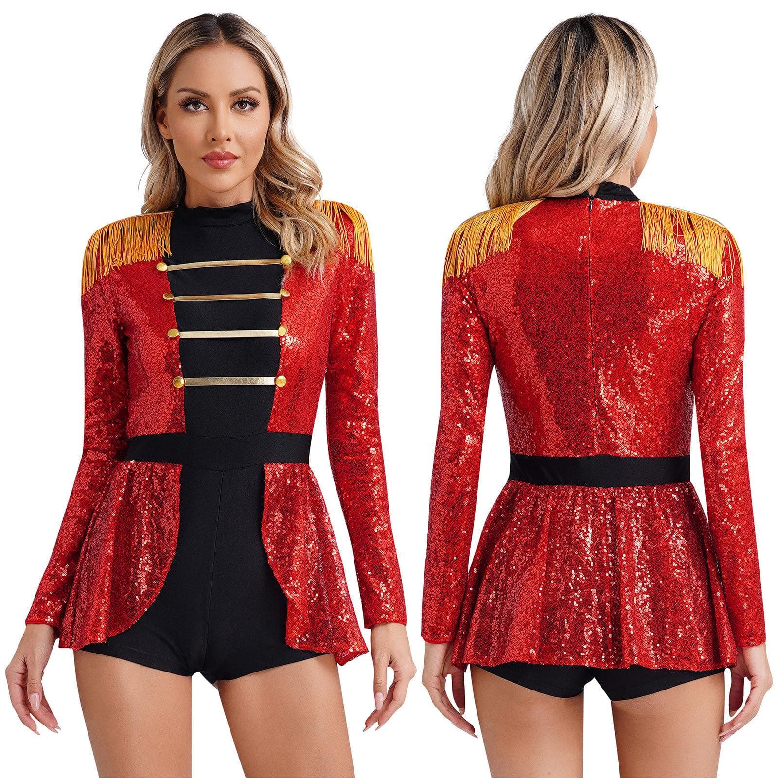 Kvinners skjørt trikot Bodysuit Langermet Circus Ringmaster kjole temafest kostyme cm Svart