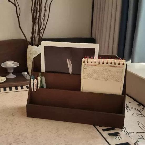 Hilsenkortutstillingsstativ Tre 3-etasjes Oppbevaringshylle med Rustikk Brun Finish Stor Kapasitet Postkort Klistremerker Organisator for kaffe