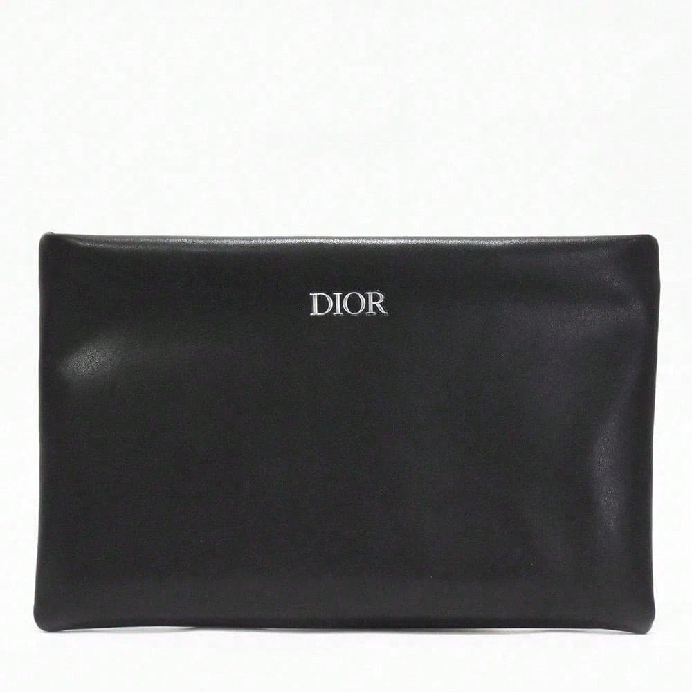 Dior Svart Lær Kosmetikk Sminkepose Svart