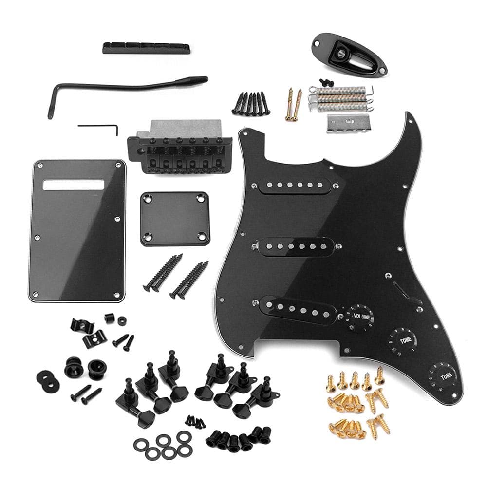 ST Style elektrisk gitar komplett sett gjør-det-selv-tilbehørssett Inkludert forhåndskablet Pickguard Bridge SSS-pickuper