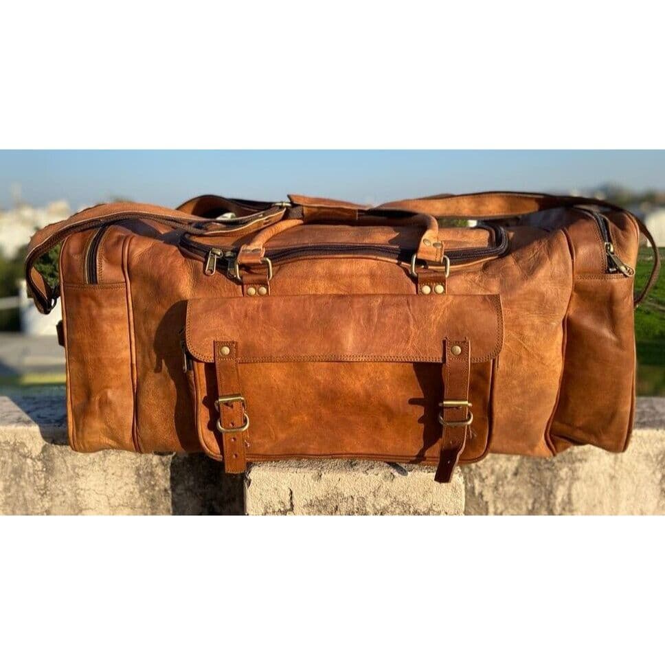 Bag Official Leather Duffle Travel Men Bagasje Gym Vintage Weekend Overnight brun