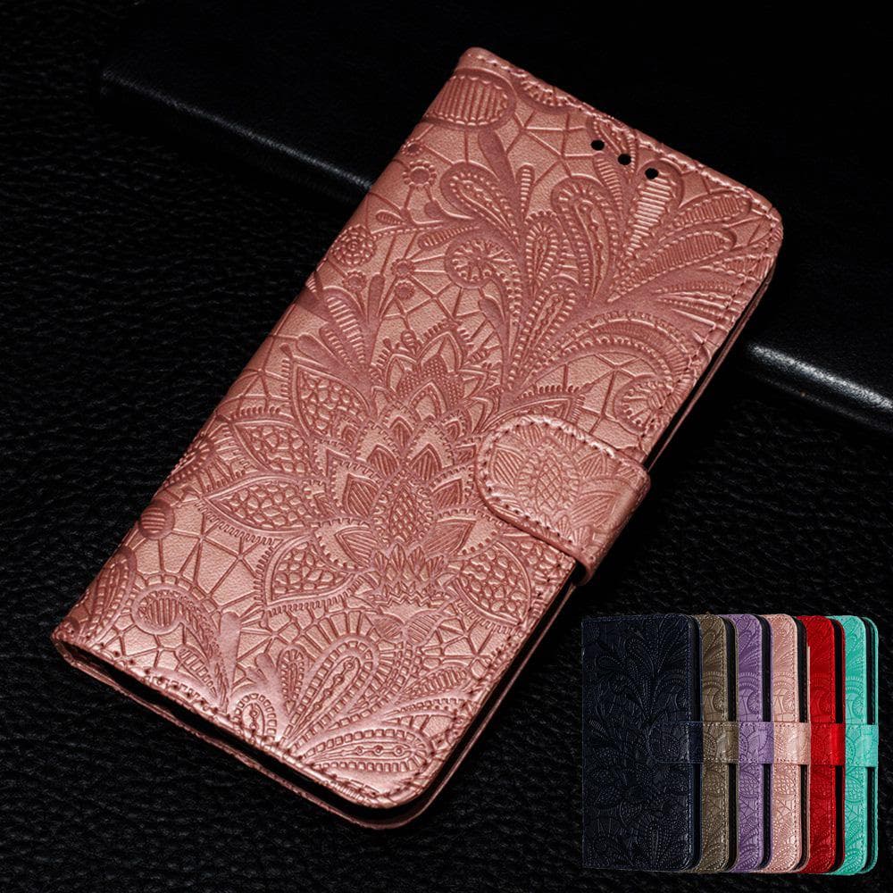 3D Blonde Blomsterpreging Lær Flip Wallet Veske For Samsung Xiaomi Redmi Note Huawei Honor iPhone Lilla