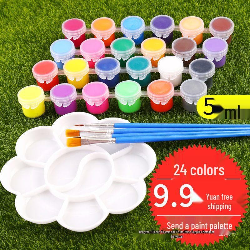 Vanntett Akrylmaling Sett for Barn: 24 Farger med Pensler for DIY & Graffiti