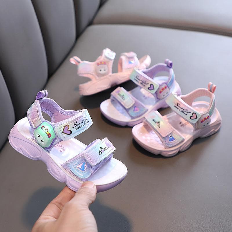 Barn Jenter Sandaler Myke Princess Sandaler Lett skinnende trykk Babysko Komfortable sommer Barnesandaler cm Lilla