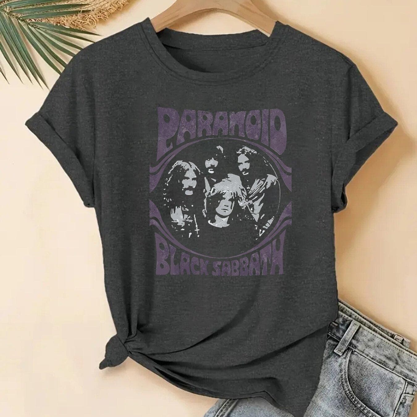 Dame Svart Sabbath Paranoi Grafisk Kortarmet T-skjorte Myk Rayonblanding Elastisk Pustende Lilla Bandtrykk Rundhals T-skjorte cm