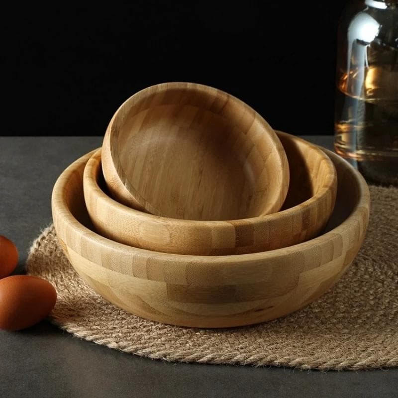 Salatskål i bambus og blandeskål for nudler Stor Bambus Tretallerken Fortykket Naturmateriale Uten Maling Uten Voks