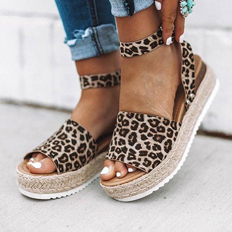 Kiler Leopard Retro Peep Toe Sandaler Dame Sommer Mote Sandaler Spenne stropp cm Svart