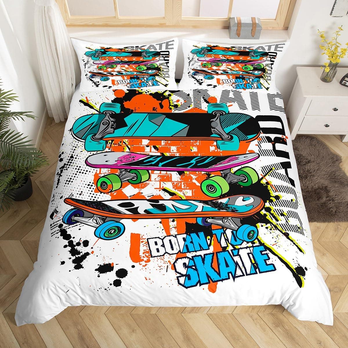 Teens Skateboard Dynetrekk Gutter Hipster Graffiti Stil Dyne Trekk Barn Ekstremsport Tema Kult Skate Sengesett