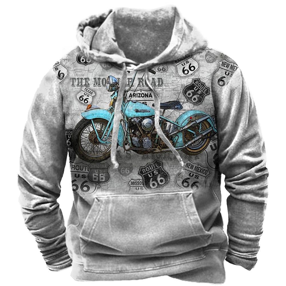 Mote Vintage hettegenser for menn 66 Highway 3D-utskrift Hettegenser Punk Streetwear Vinterjakke Overdeler Uformell genser for menn cm