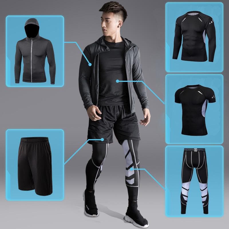 5 stk/sett Herre kompresjonsdresser Løpesett Basketball Treningstights Klær Treningsstudio Fitness Jogging Sport Treningsdrakter cm svart hvit farge