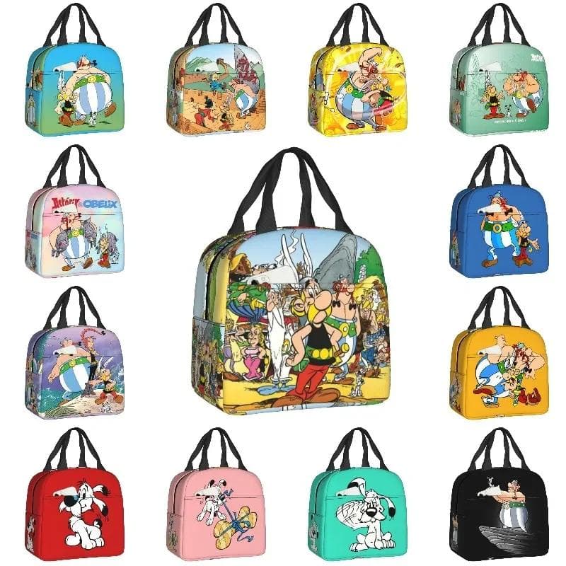 Anime Asterix og Obelix Lunsjveske Kvinner Bærbar Kjølebag Termisk Isolert Matboks for Skole Kontor Utendørs Piknik Matboks beige