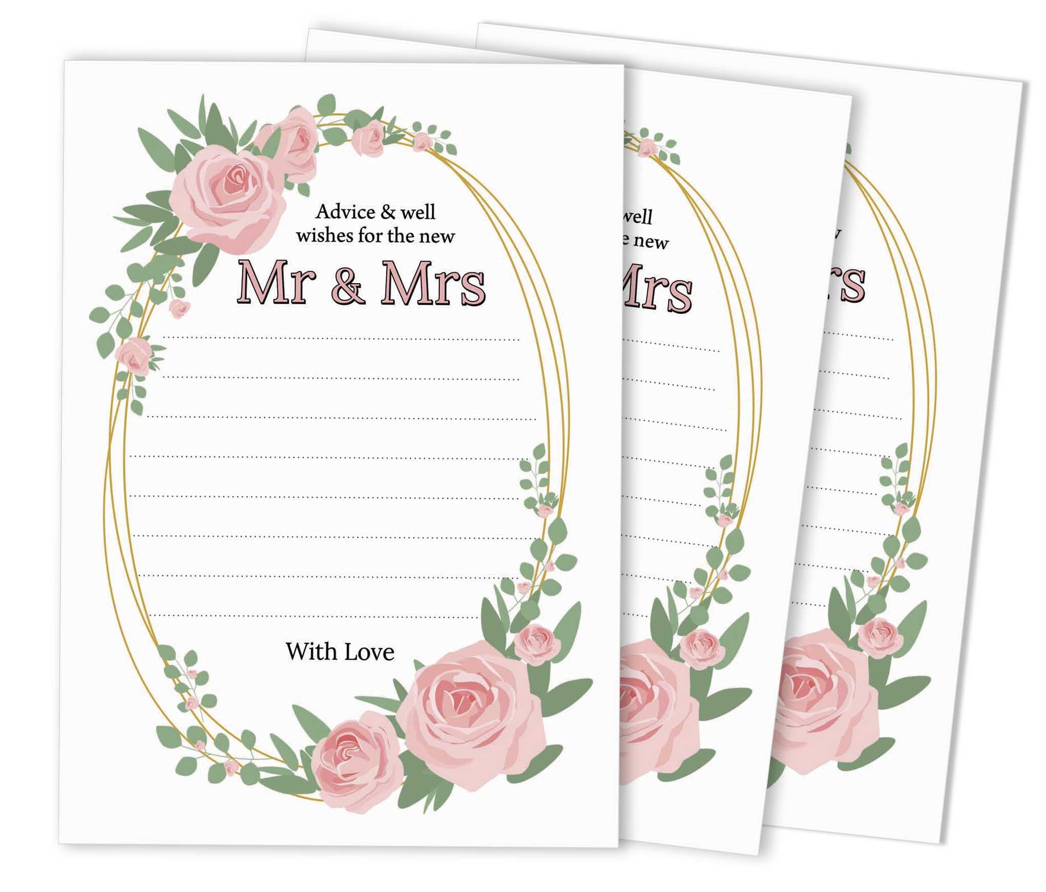 Inkdotpot Sett med 50 Råd og Ønsker til Det Nye Brudeparet Klassiske Blomsterkort for Råd Bryllupsdekorasjon, Alternativ til Gjestebok 5x7 tommer