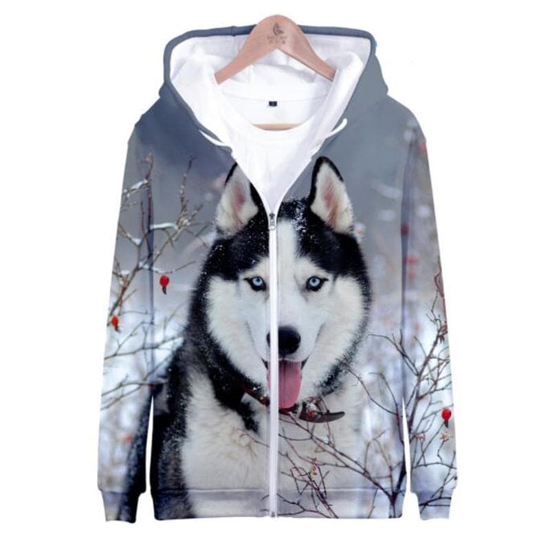 Autumn Dog Husky 3D Print Zip Hettegenser Dame Menn Barn Harajuku Sweatshirt Streetwear Hip Hop Glidelås Hettejakke Herre treningsdress cm