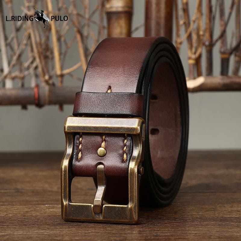 High-end Lett Luksus Retro Håndlaget Førstelags Kuskinn Belte Herre Mote Allsidig Ekte Lær Belte 125cm kaffe