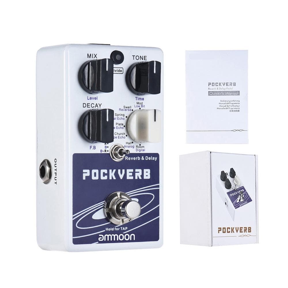 ammoon POCKVERB Reverb & Delay Gitareffektpedal 7 Reverb-effekter + 7 Delay-effekter med Tap Tempo-funksjon True Bypass
