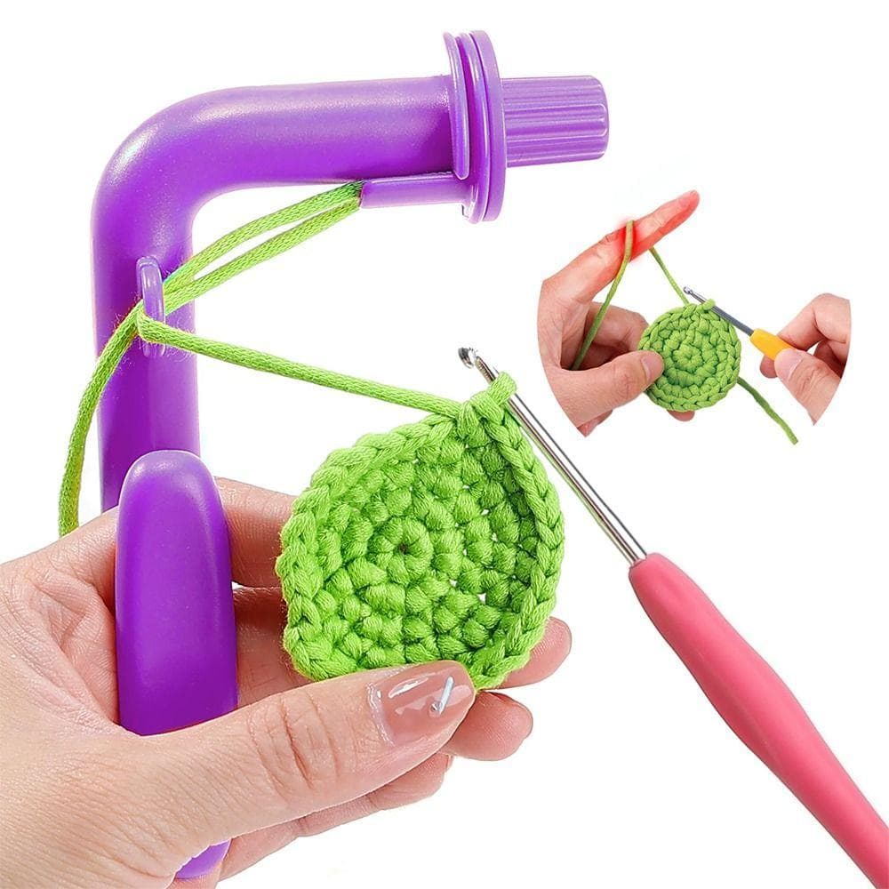 Gjør-det-selv Håndarbeid Crochetobe Heklenålholder Nåler Masker Garn Strikking Garnspenningsregulator 3-i-1 Heklenålsett Rosa