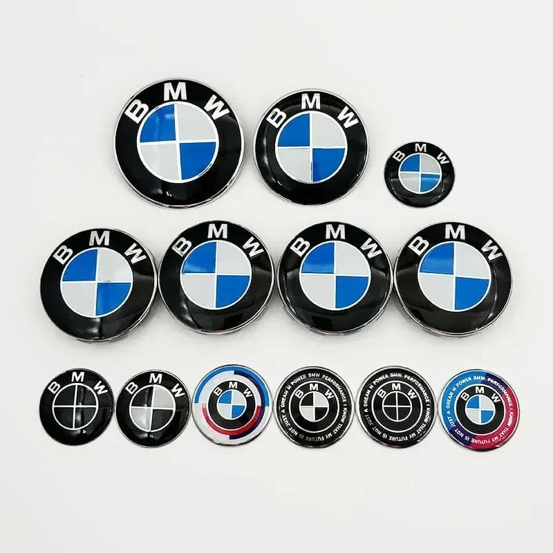 7 stk For BMW Sett Emblem 56mm 68mm Bilhjul Senterkapsler 82mm Bil Frontpanser Merke 74mm Bakluke Logo 45mm Ratt Klistremerke