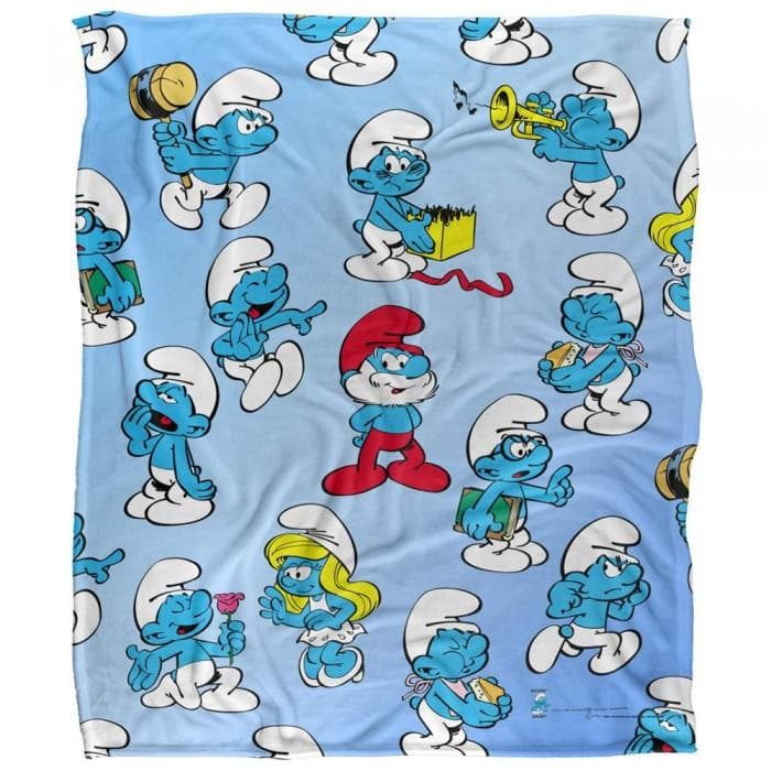 Smurfene Silkeaktig Heldekkende Trykk Supersoft Teppe Blå/Hvit