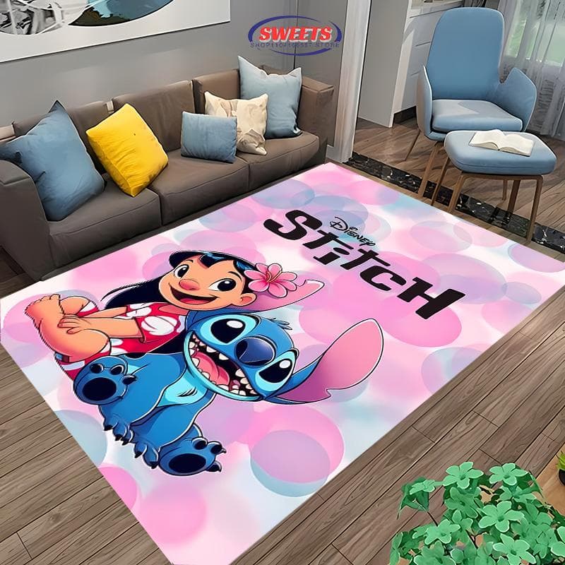 NEI.3 Disney Lilo & Stitch Tema Teppe! Soverom Stue Sengematte, Sklisikker Utsøkt Hjemmedekor, Slitesterkt Maskinvaskbart Teppe