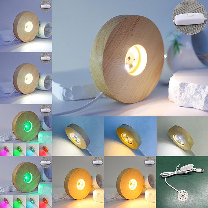 10cm Tre Lysbase Oppladbar Tre LED Lys Roterende Utstillingsstativ Lampeholder Lampebase Kunst med Strømadapter
