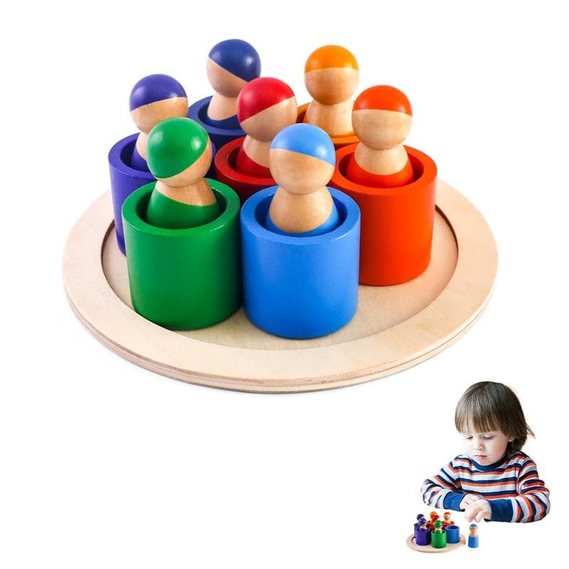 Montessori Regnbuedukke Treleke Naturlig Tre Baby Praktisk Læringsleke Puslespill Regnbue Byggeklosser Barnas Leke