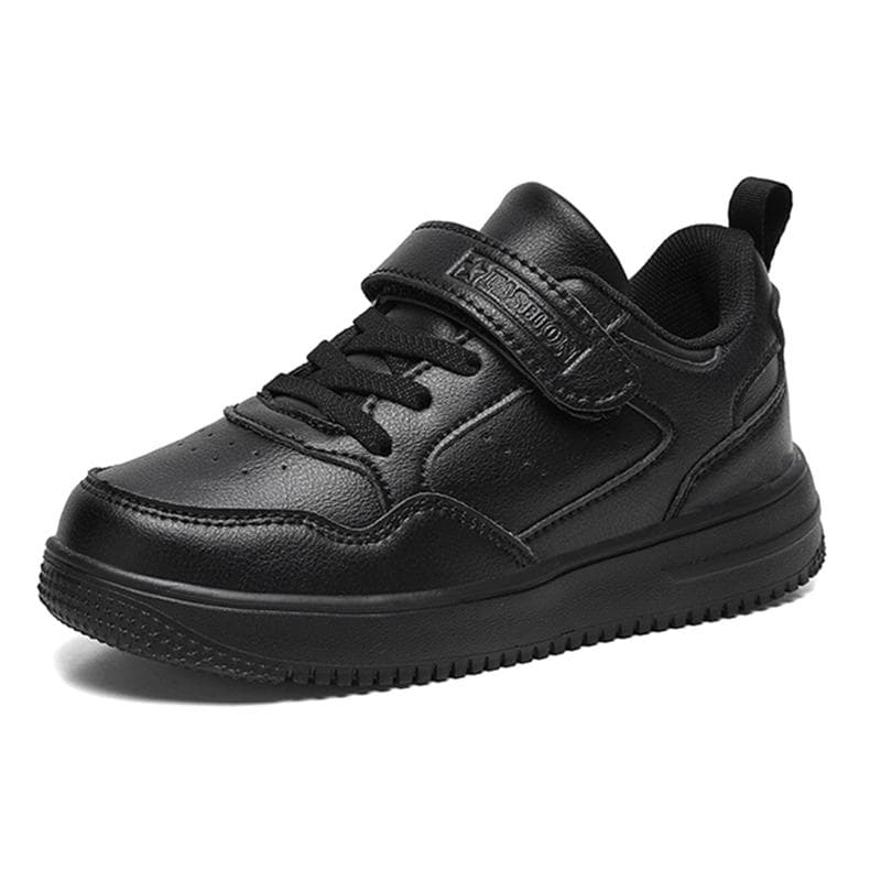 Barn Sneaker Gutter Fritidssko Svart skinn Flat student gåsko Sklisikker jente Lett sport tennis fottøy cm