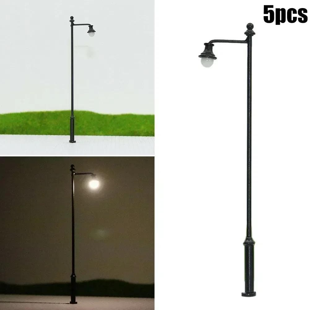 New Post Street 1:87 3,54  5 stk LED Lampe Lys Jernbane Skala Varm Hvit 90mm AC/DC Bygnings Lampepeler Modeller
