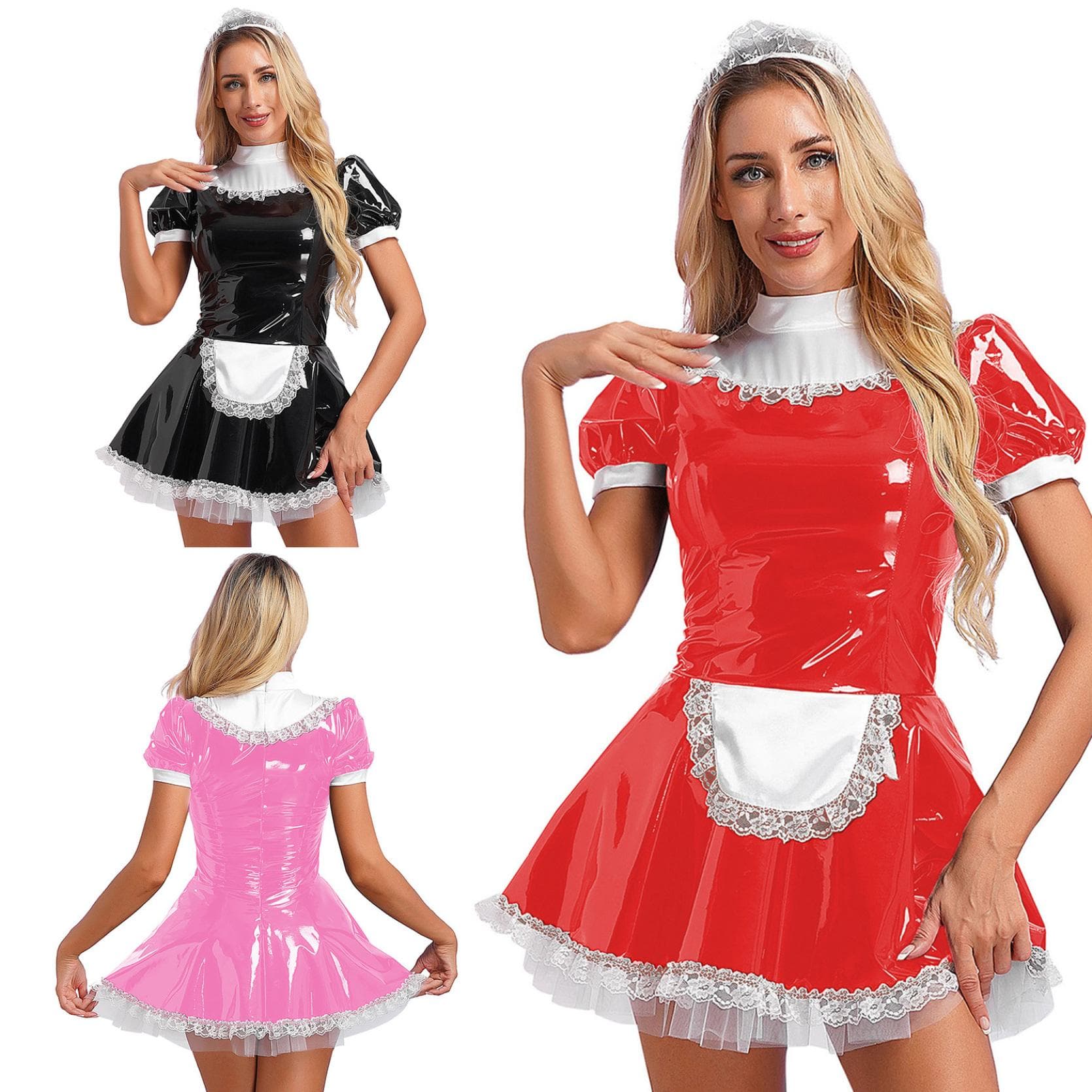 Kvinner Kortermet Maid Dress Cosplay Costume Clubwear Dress Maskerade Theme Party Halloween Kostymer cm Rosa