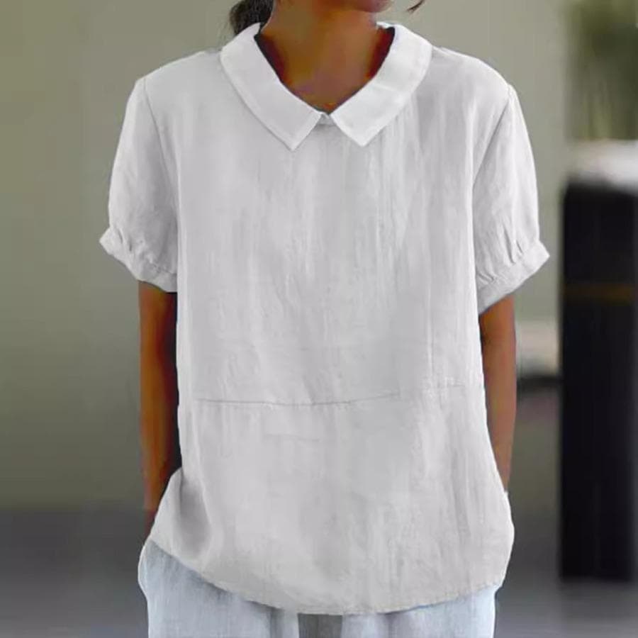 Dame fritids Peter Pan krage bluse sommer løs bomull bluse lin topper ensfarget kortermet casual damer pustende skjorte cm Gul
