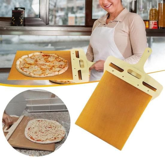 Pizza Glidespade med Trehåndtak Dobbeltsidig Trepizza Spatel Non-Stick Padle for Innendørs Utendørs Ovner