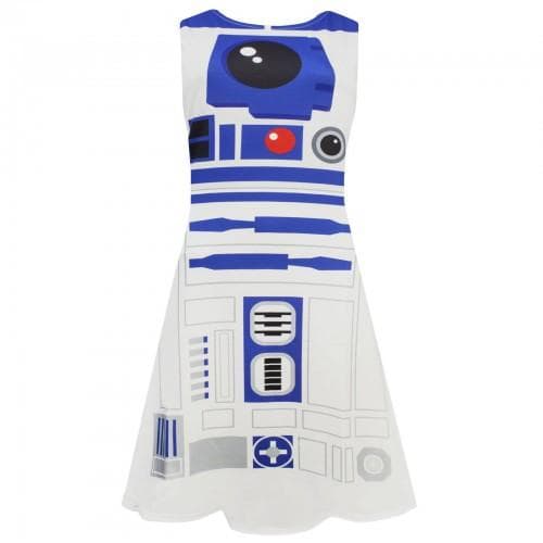 Star Wars R2-D2 Cosplay skaterkjole for kvinner/damer cm Hvit/Blå