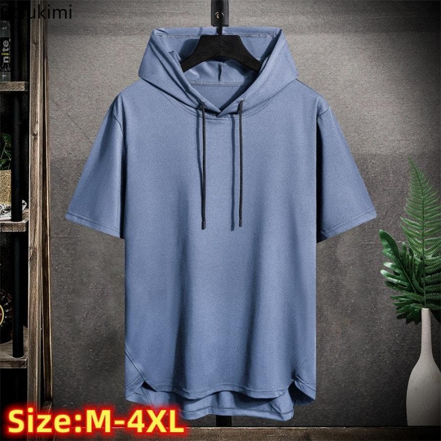 2024 Herre Sommer Hettegensere T-skjorter Kortermet Ensfarget Løs Hettegenser med Snøring Pullover Topper Basis T-skjorter for Daglig Bruk Herre cm