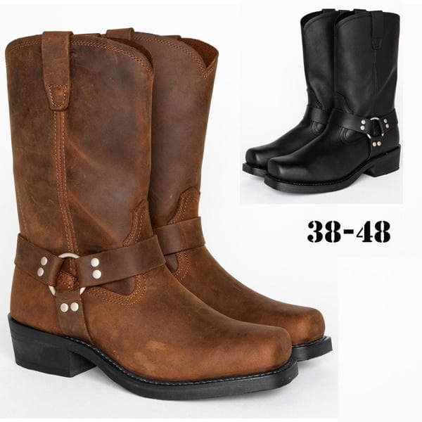 Herre vintage cowboy skinnstøvler britisk stil Square Toe Knight Boots Spenne Mid Calf Boots Mid Heels Ankel Boots Outdoor Ride Boots Plus Size cm