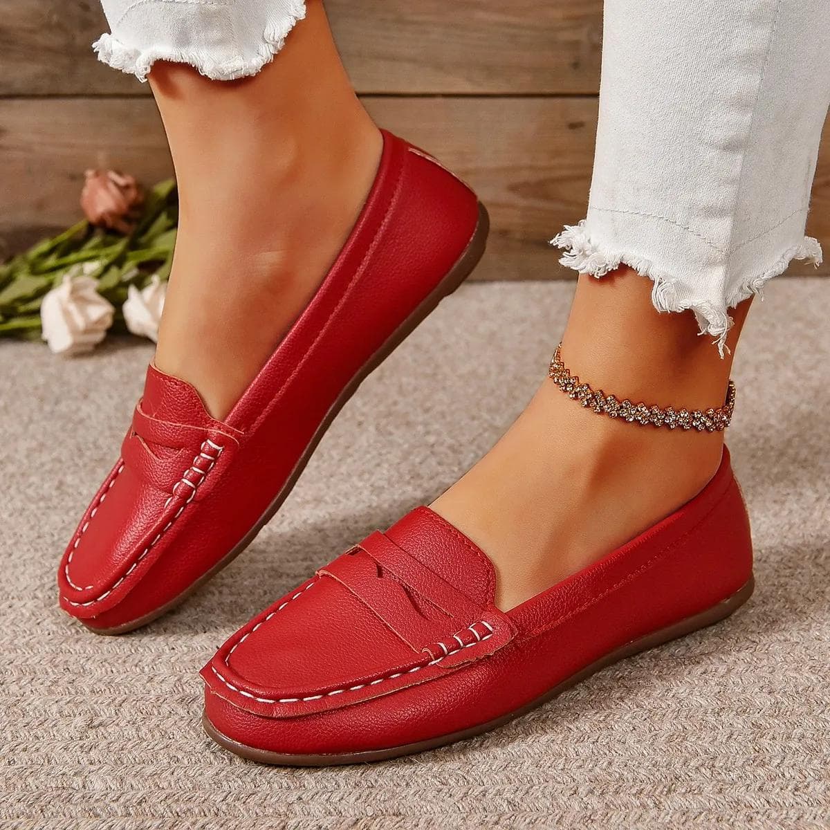Mote Dame Sko Flats Lær Mokasiner Sneakers Dame Fritidssko Slip-on Loafers Dame Båtsko Stor Størrelse 2025 cm Hvit
