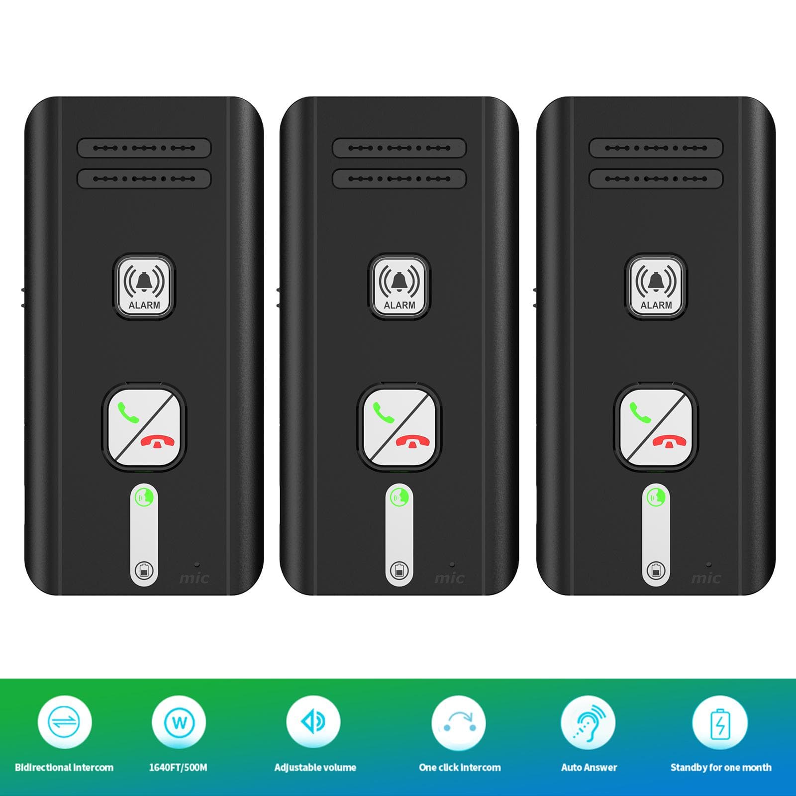 Trådløst Intercomsystem Veggmontert for Eldre 2-veis 500M Stemmesender Mottaker Nød Walkie-Talkie med Automatisk Svar