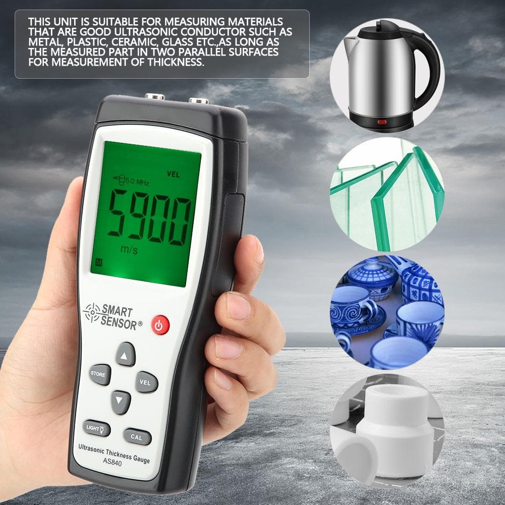 Ultralyd tykkelsesmåler SMART SENSOR Digital ultralyd tykkelsesmåler Lydhastighetsmåler Metall dybdetester AS840 brun