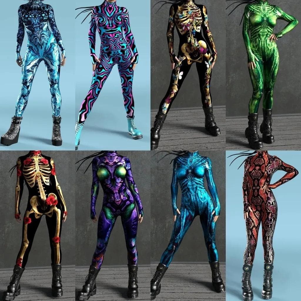 3D Digitaltrykk Sceneopptreden Kostymer Voksne Halloween-arrangementer Karneval Temafest Cosplay Antrekk Latespill Jumpsuit cm